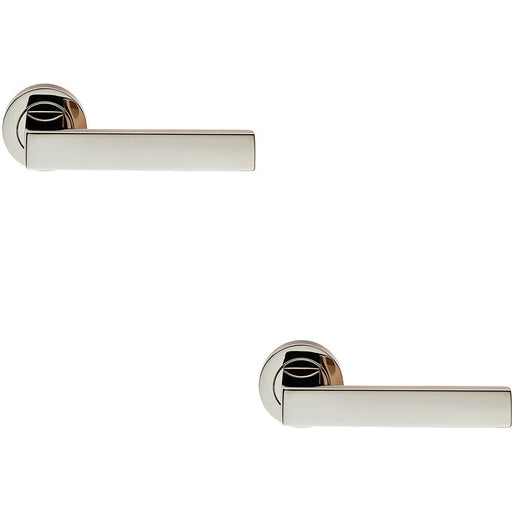 2x PAIR Straight Square Handle on Round Rose Concealed Fix Polished Nickel Loops