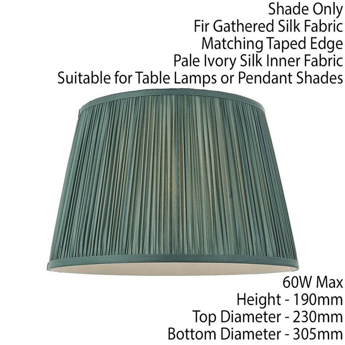 12" Elegant Round Tapered Drum Lamp Shade Fir Green Gathered Pleated Silk Cover Loops