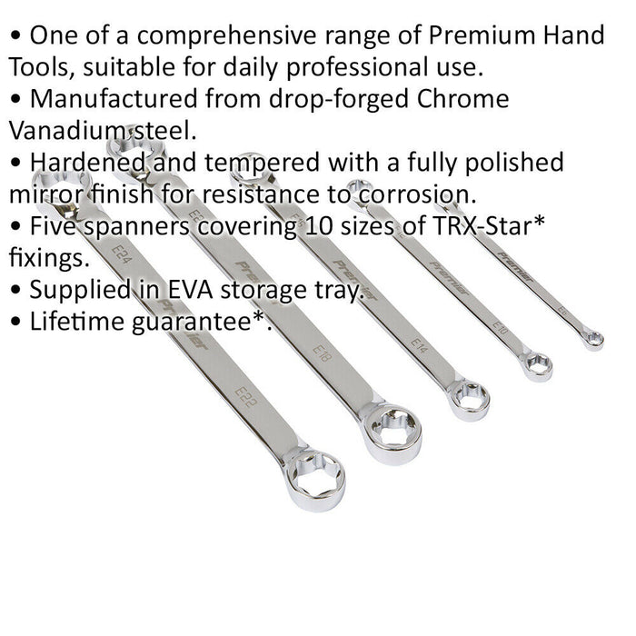 5 PACK Double Ended TRX STAR Spanner Set - Vehicle Fasteners TORX - Drop Forged Loops