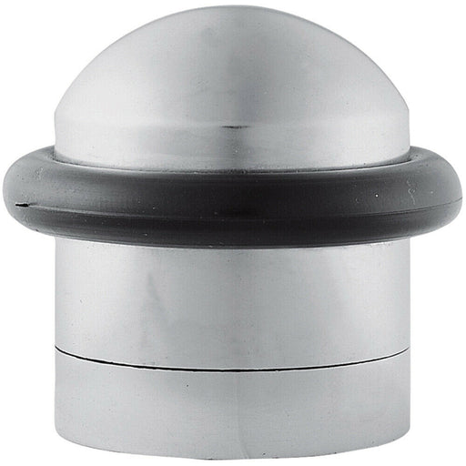Dome Topped Floor Mounted Door Stop Rubber Buffer 38mm Dia Satin Chrome Loops