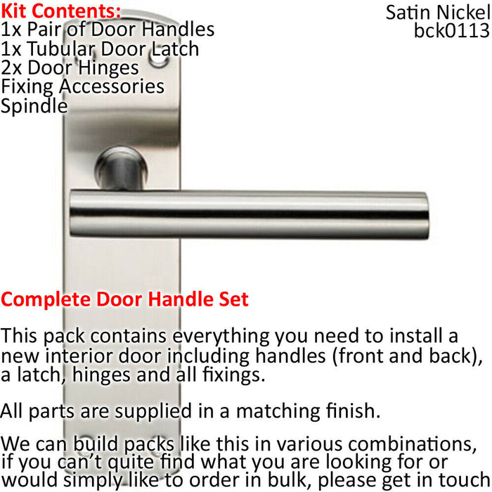 Door Handle & Latch Pack Satin Nickel Modern Mitred T Bar on Round Backplate Loops