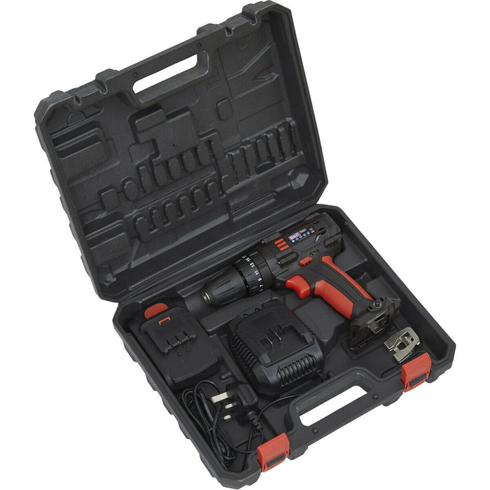 18V Cordless Hammer Drill Driver Kit - 10mm Keyless Chuck - 1.5Ah Lithium-ion Loops