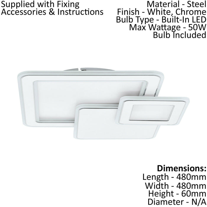 2 PACK Wall Flush Ceiling Light Colour White Chrome Shade White Plastic LED 50W Loops