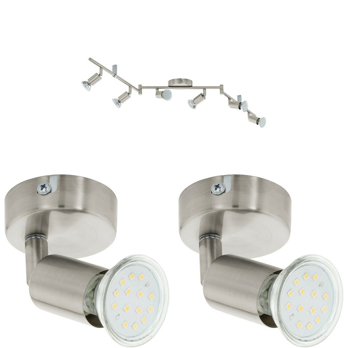 Multi Bulb Ceiling Spot Light & 2x Matching Wall Lights Satin Nickel Moving Bar