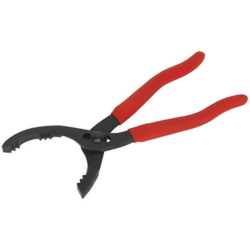 Forged Oil Filter Pliers - 54-89mm Capacity - Serrated Jaws - Long Handle Grips Loops