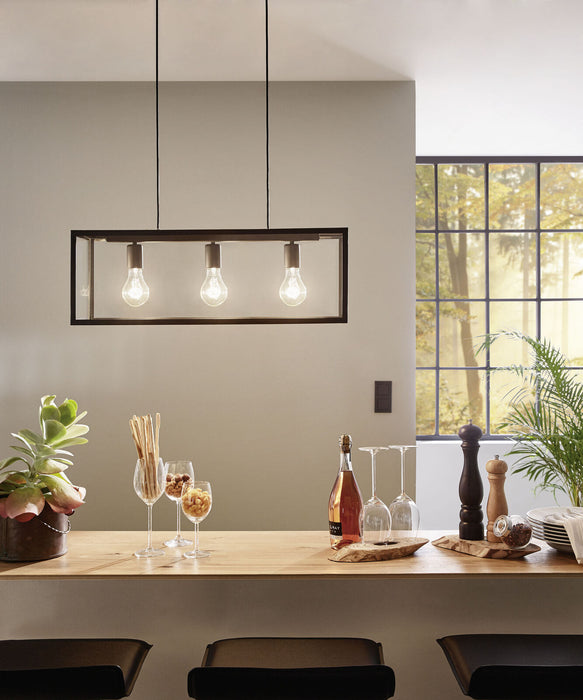 Hanging Ceiling Pendant Light Black Glass Box 3x 60W E27 Kitchen Island Lamp Loops