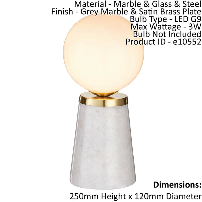 Table Lamp Grey Marble & Satin Brass Plate 3W LED G9 Complete Lamp Loops