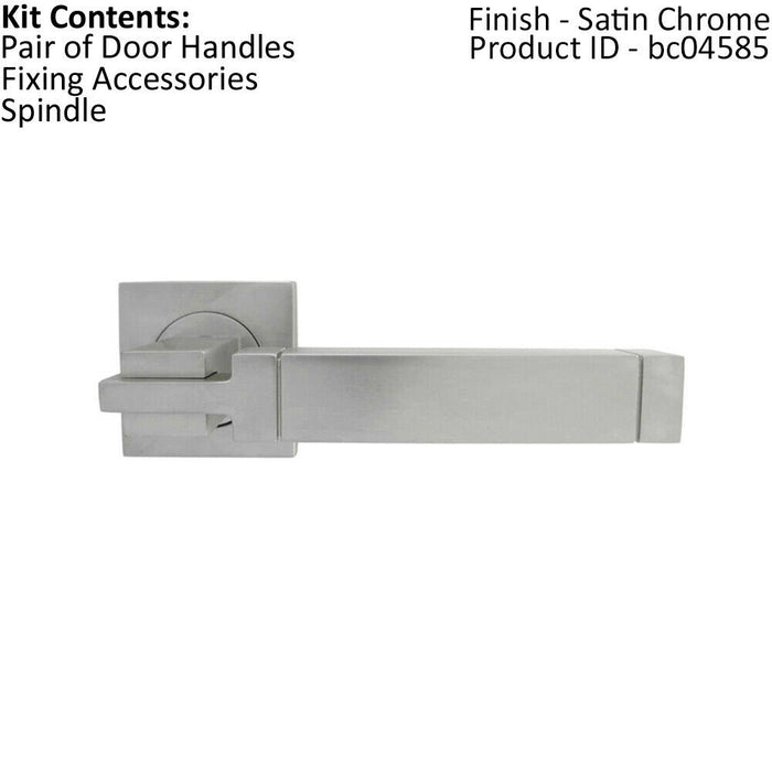 PAIR Cube Lever on Square Rose Etched Detailing Concealed Fix Satin Chrome Loops