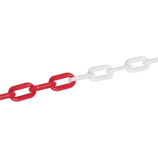5m x 6mm WHITE / RED Plastic Link Chain Outdoor Rated Lock Lightweight Divider Loops