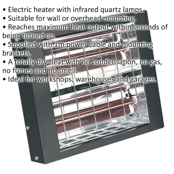 3000W Infrared Quartz Heater - Three Heat Settings - Wall Mounted - 230V Loops