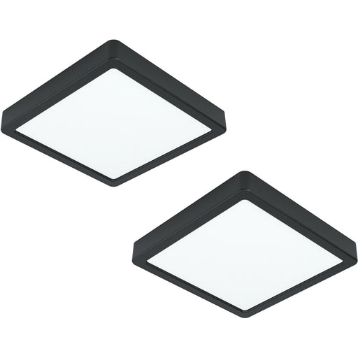 2 PACK Wall / Ceiling Light Black 210mm Square Surface Mounted 16.5W LED 3000K Loops