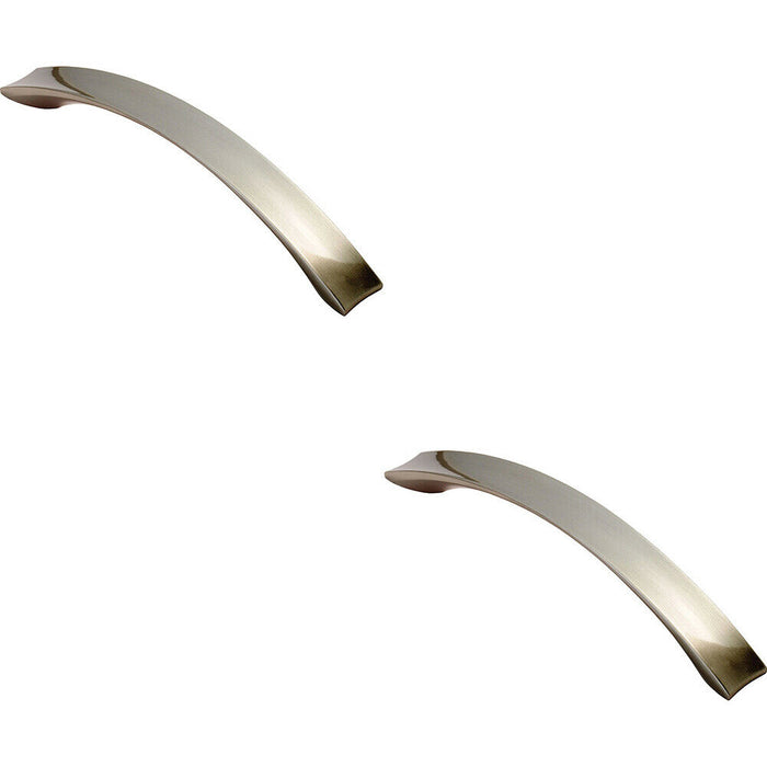 2x Concave Bow Cabinet Pull Handle 162 x 19mm 128mm Fixing Centres Satin Nickel Loops