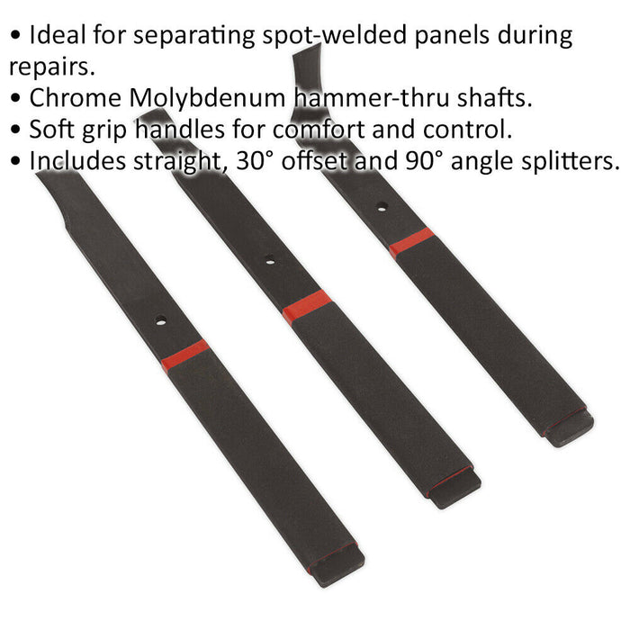 3 Car Piece Panel Seam  Splitter Set - Hammer Through Shafts - Soft Grip Handles Loops
