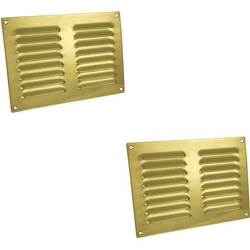 2x 242 x 165mm Hooded Louvre Airflow Vent Polished Brass Internal Door Plate Loops