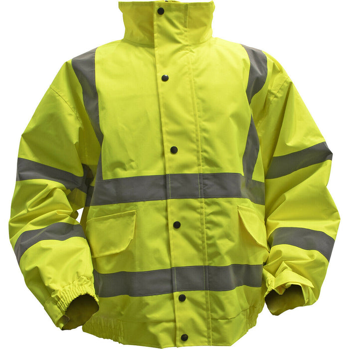 XXL Yellow Hi-Vis Jacket with Quilted Lining - Elasticated Waist - Work Wear Loops