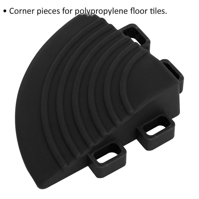 4 PACK Heavy Duty Floor Tile - PP Plastic - 60 x 60mm - Black Corner Piece Loops