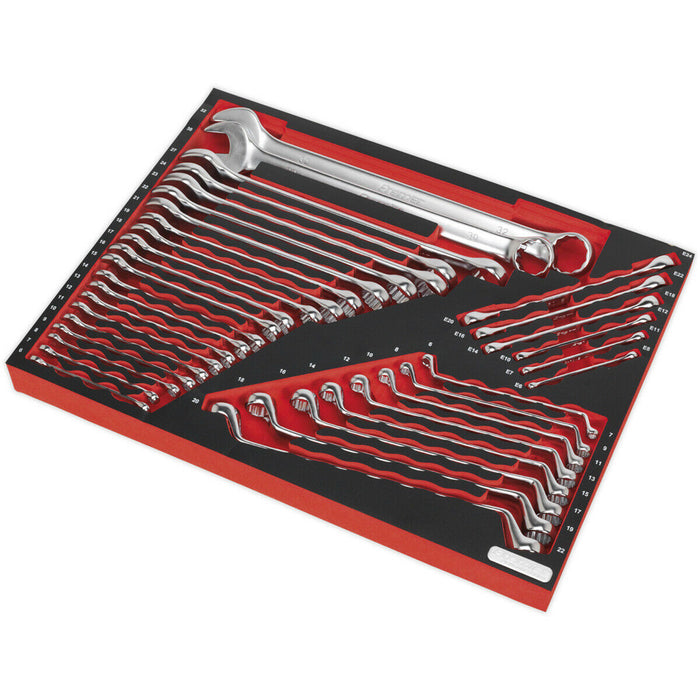 35pc Combination & Double Ended Spanner Set with 530 x 397mm Tool Tray - Offset Loops