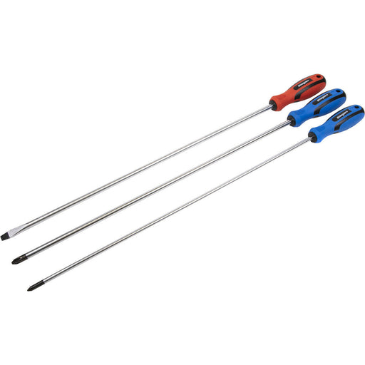 3 PACK 450mm EXTRA LONG REACH Screwdriver Set - Hardened Steel Slotted Phillips Loops