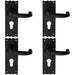 4x PAIR Forged Curved Handle on Euro Lock Backplate 155 x 54mm Black Antique Loops