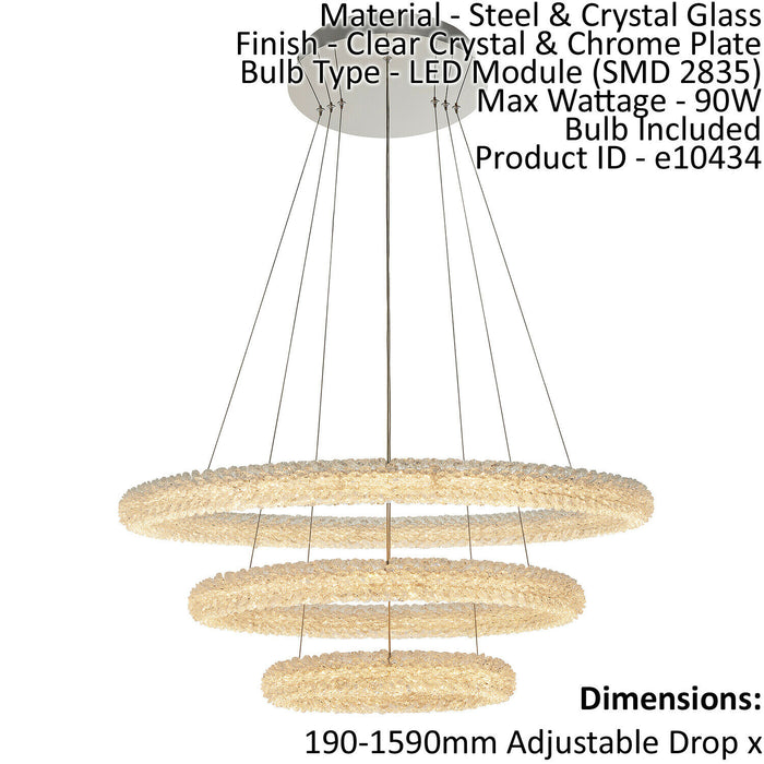 Ceiling Pendant Light Clear Crystal & Chrome Plate 90W LED Bulb Included Loops