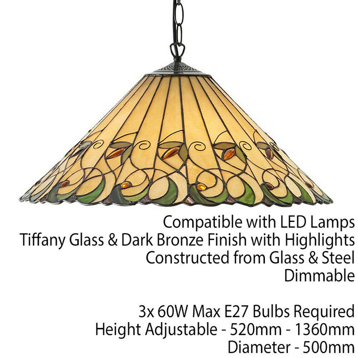 Tiffany Glass Hanging Ceiling Pendant Light Bronze & Amber Floral Shade i00127 Loops