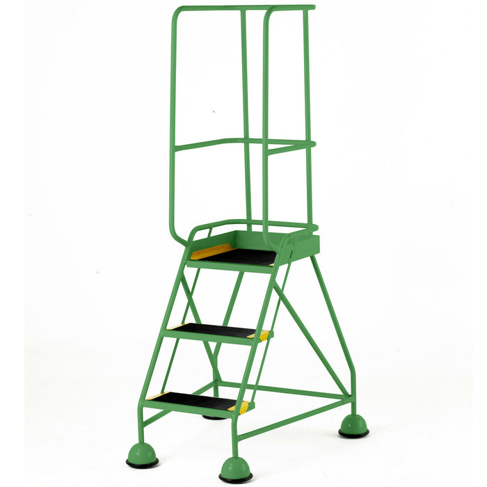 3 Tread Mobile Warehouse Steps & Guardrail GREEN 1.7m Portable Safety Stairs Loops