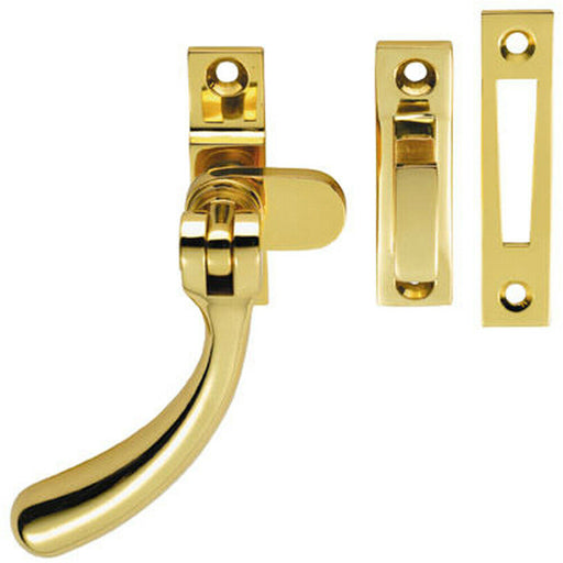 Bulb Ended Casement Window Fastener 98mm Handle 45mm Centres Polished Brass Loops