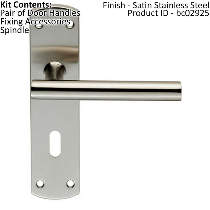 Mitred T Bar Lever Door Handle on Lock Backplate 172 x 44mm Satin Steel Loops