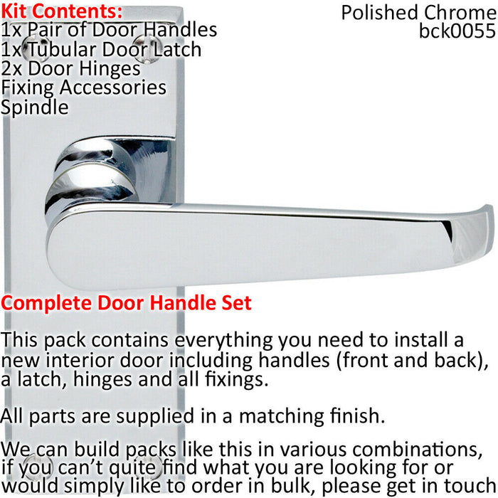 Door Handle & Latch Pack Chrome Victorian Straight Lever on Plate Complete Set Loops