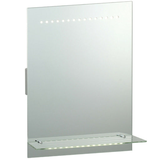 IP44 LED Bathroom Mirror 50cm x 39cm Vanity Light Glass Shelf & Shaver Socket Loops