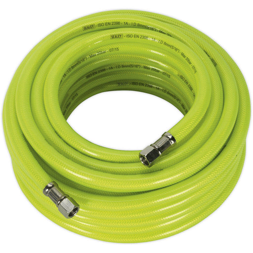 High-Visibility Air Hose with 1/4 Inch BSP Unions - 15 Metre Length - 8mm Bore Loops