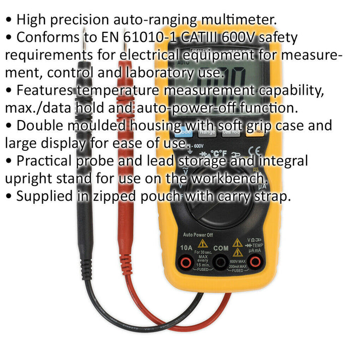 8 Function Auto-Ranging Digital Multimeter - LCD Display - Battery Powered Loops
