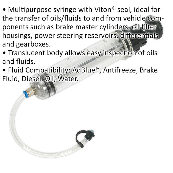 200ml Oil & Brake Fluid Inspection Syringe - Viton Seal - Translucent Body Loops