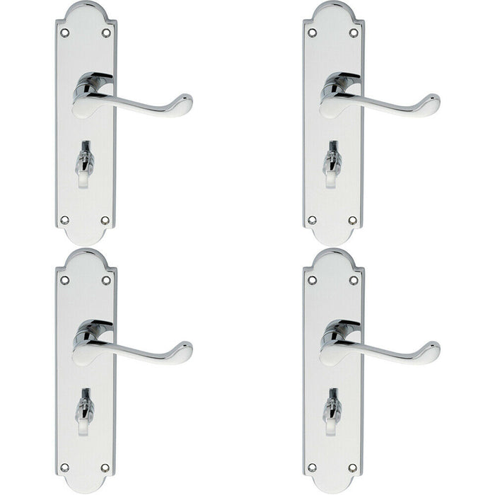 4x PAIR Victorian Scroll Lever on Bathroom Backplate 205 x 49mm Polished Chrome Loops