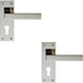 2x PAIR Straight Square Lever on Euro Lock Backplate 150 x 50mm Polished Nickel Loops