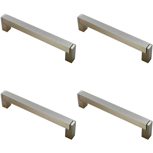 4x Square Section Bar Pull Handle 207 x 15mm 192mm Fixing Centres Satin Nickel Loops