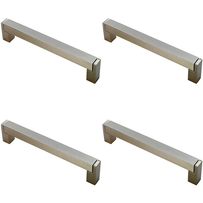 4x Square Section Bar Pull Handle 207 x 15mm 192mm Fixing Centres Satin Nickel Loops