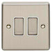 2 PACK 2 Gang Double Metal Light Switch SATIN STEEL 2 Way 10A White Trim Loops