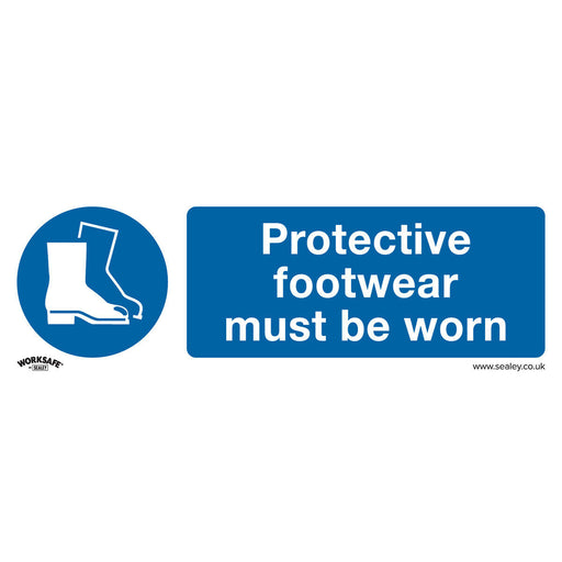 10x FOOT PROTECTION MUST BE WORN Safety Sign - Rigid Plastic 300 x 100mm Warning Loops