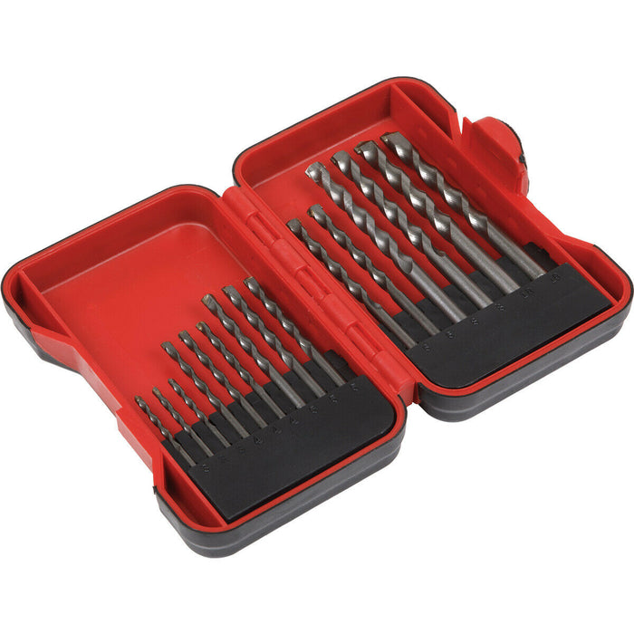 15 Piece Masonry Drill Bit Set  - Tungsten Steel Drills - Assorted Sizes Loops