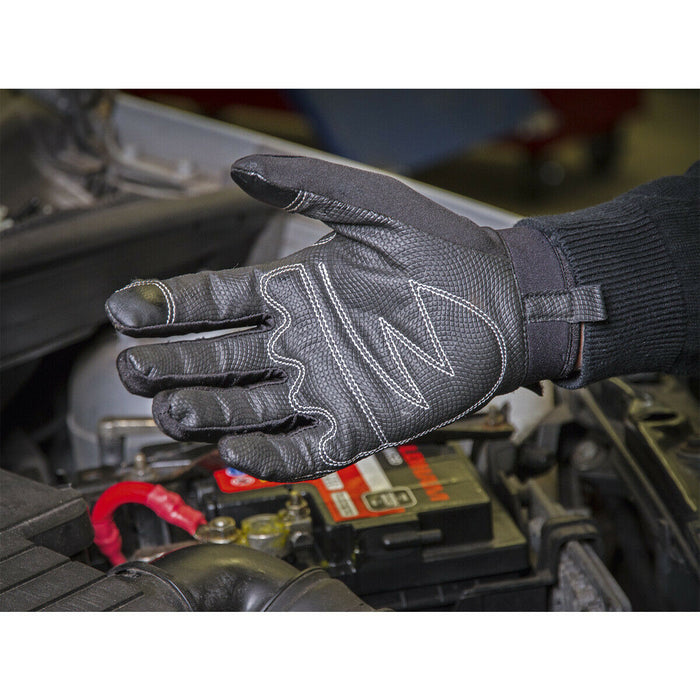 PAIR Light Palm Black Mechanics Gloves - Large - Touchscreen Index Fingertip Loops