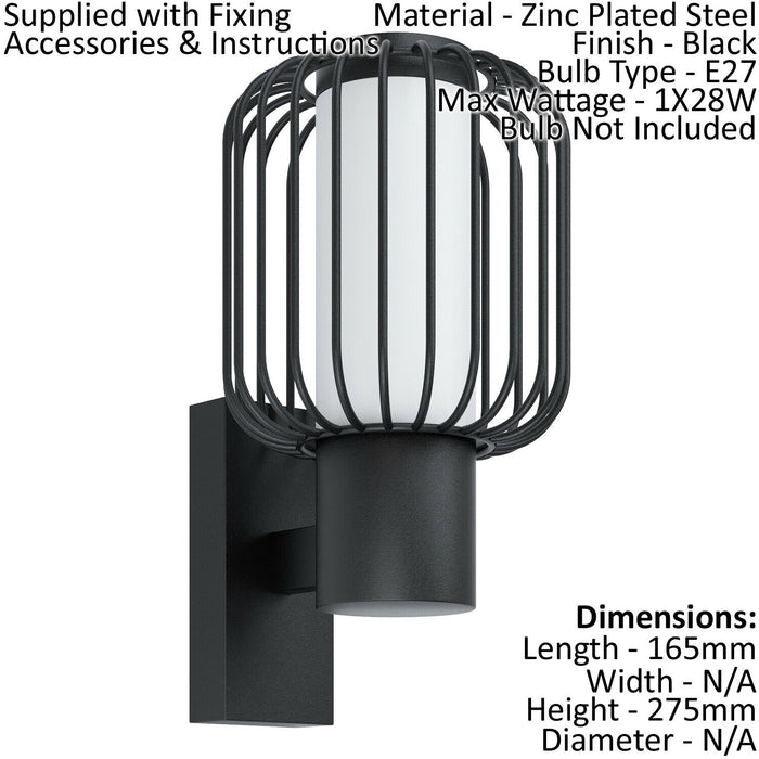 2 PACK IP44 Outdoor Wall Light Black Zinc Steel Cage 1x 28W E27 Porch Lamp Loops