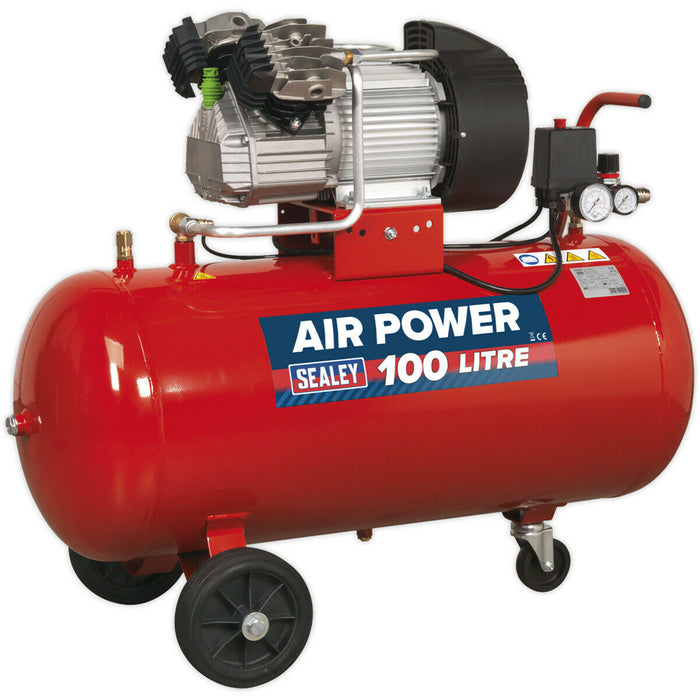 100L Direct Drive Air Compressor - V-Twin Pump - 3 hp Heavy Duty Induction Motor Loops