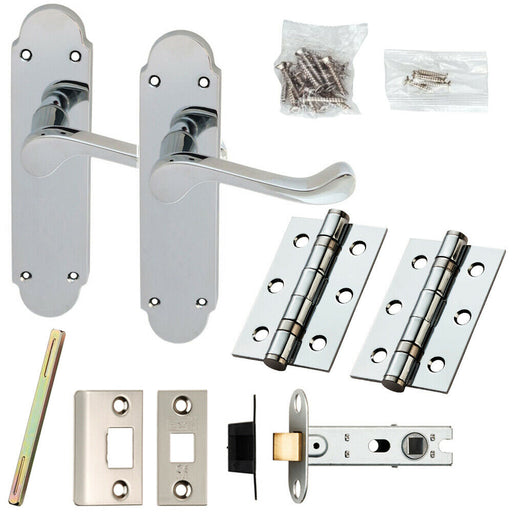 Door Handle & Latch Pack Chrome Victorian Scroll Lever Backplate 170 x 42mm Loops
