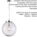 Hanging Ceiling Pendant Light Chrome & GLASS Large Round Shade Lamp Bulb Holder Loops