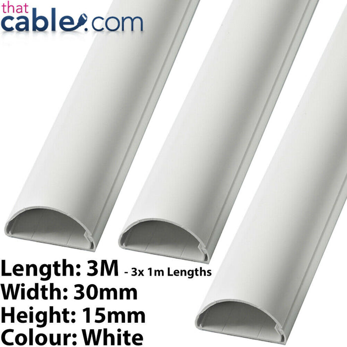 3x 1m (3m) 30mm x 15mm White HDMI Optical AV PC Cable Trunking Conduit Cover Loops