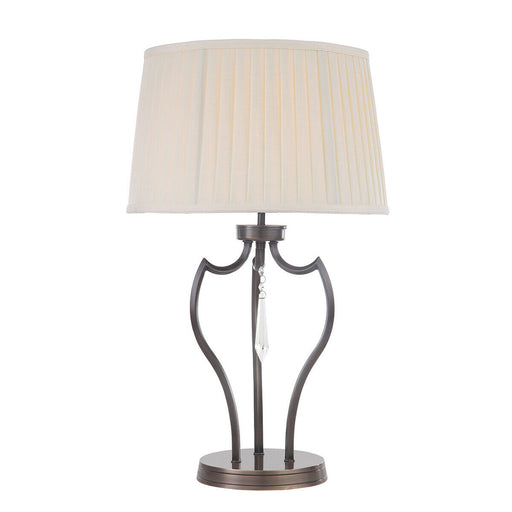 Table Lamp Cut Glass Droplet Ivory Pleated Shade Dark Bronze LED E27 60W Loops