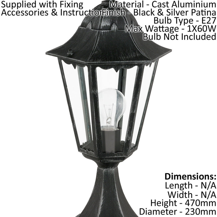 4 PACK IP44 Outdoor Pedestal Light Black & Silver Patina Lantern 1x 60W E27 Loops