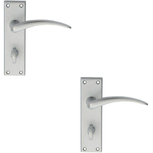 2x PAIR Slim Arched Door Handle on Bathroom Backplate 150 x 43mm Satin Chrome Loops
