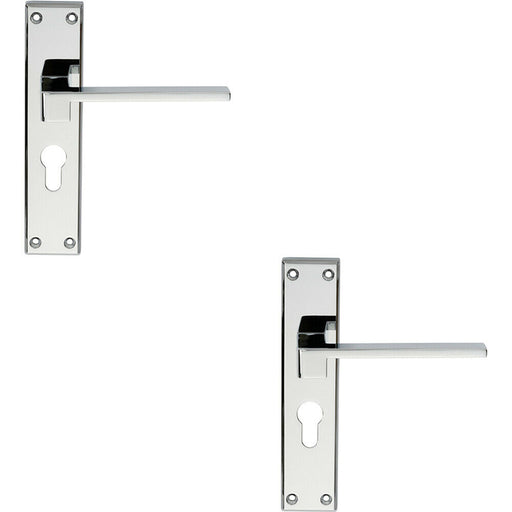 2x PAIR Flat Straight Lever on Euro Backplate Handle 180 x 40mm Polished Chrome Loops